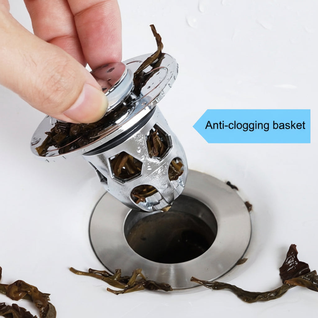Sink Drain Stopper Pop Up Stainless Steel Anti Clog Bathroom Plug