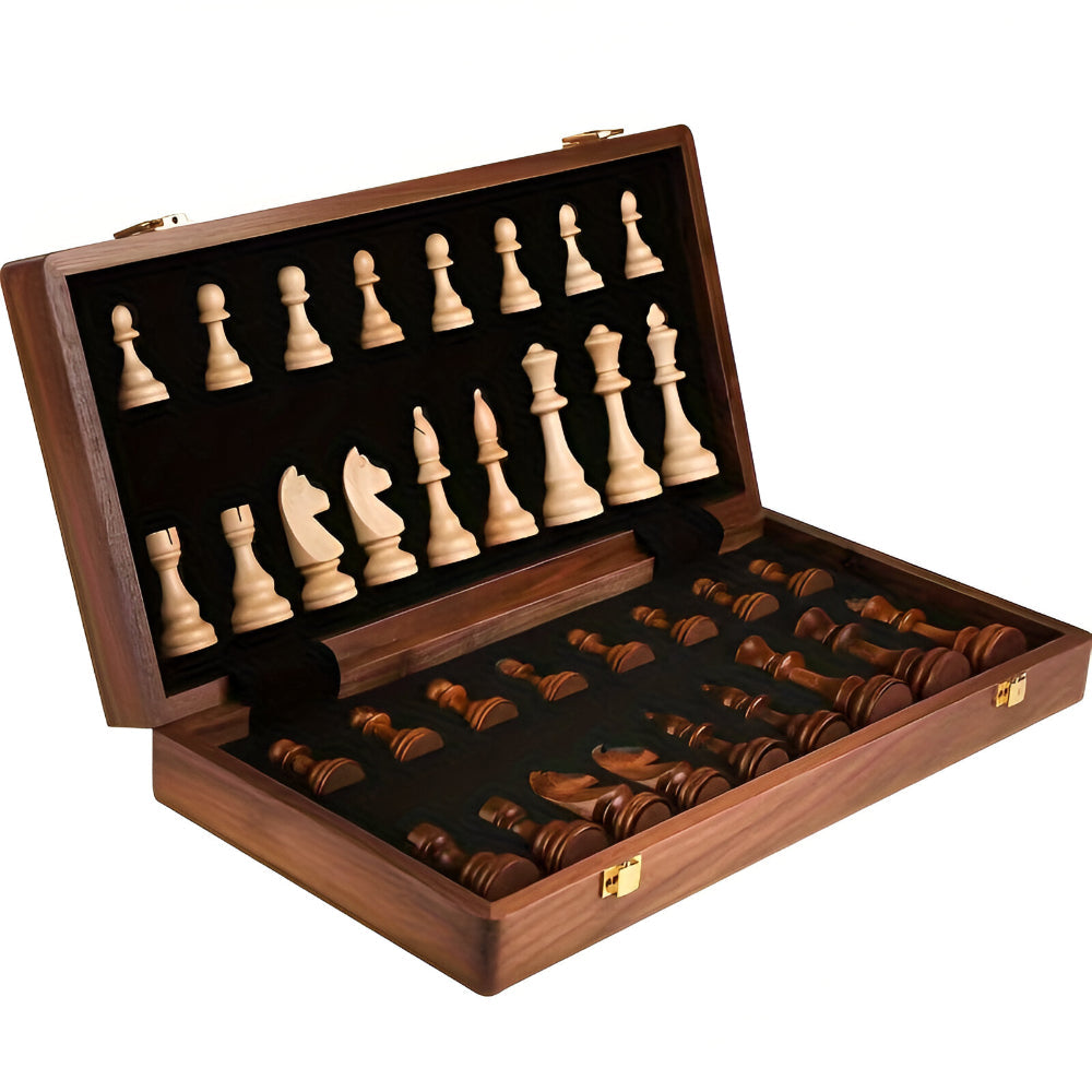 Chess Set Wooden Board Classic Game Pieces with Storage Case