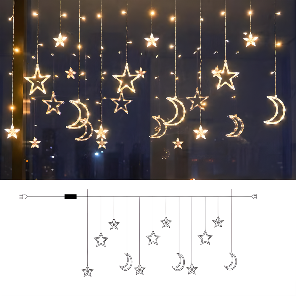 LED Star Light Curtain Warm White Indoor Outdoor Holiday Decor