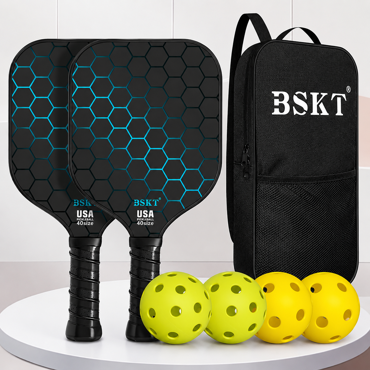 Pickleball Paddle Set Fiberglass Lightweight Rackets Balls