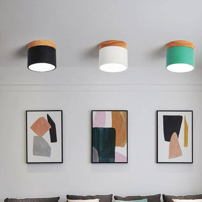Scandinavian Macaron LED Ceiling Light | Wooden Accent Flush Mount