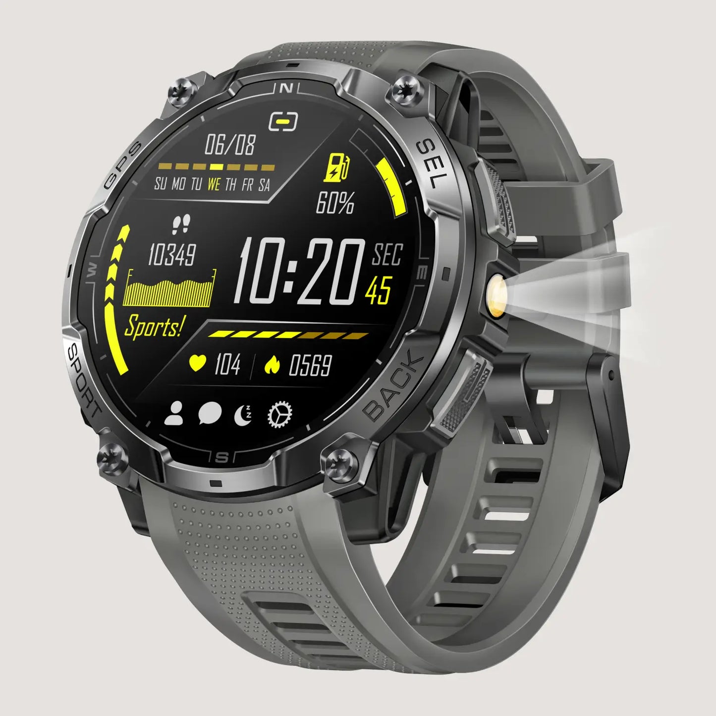 Tough Smartwatch for Men with LED Torch