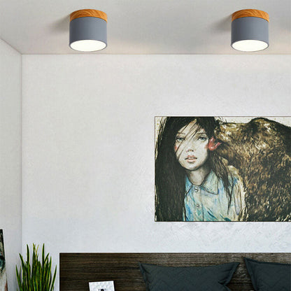 Scandinavian Macaron LED Ceiling Light | Wooden Accent Flush Mount
