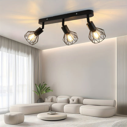 Vintage 3-Light Ceiling Spotlight | Industrial Black Metal Fixture