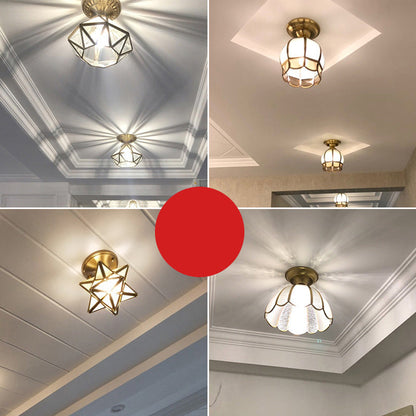 Single-Bulb Flush Mount Lighting Minimalism Scalloped Metal Semi Flush Mount in Brass
