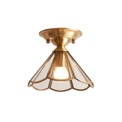 Single-Bulb Flush Mount Lighting Minimalism Scalloped Metal Semi Flush Mount in Brass