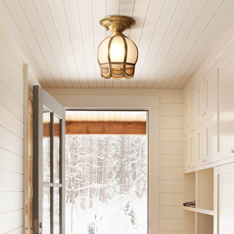 Single-Bulb Flush Mount Lighting Minimalism Scalloped Metal Semi Flush Mount in Brass