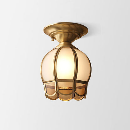 Single-Bulb Flush Mount Lighting Minimalism Scalloped Metal Semi Flush Mount in Brass
