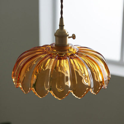 Vintage Flower Pendant Lamp | Coloured Glass Hanging Light