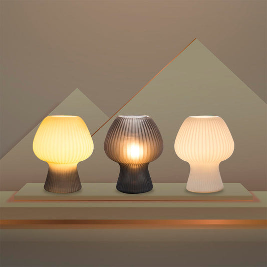 Vintage Bedside Table Lamp | Ribbed Glass Mushroom Lamp