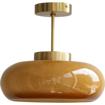 Vintage Brass Yellow Glass Ceiling Light | Semi-Flush Mount