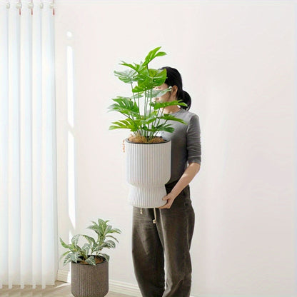 White Self-Watering Flower Pot | Modern Wine Glass Design Planter with Water Level Indicator