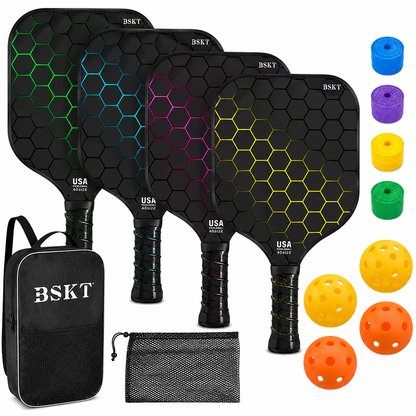 Pickleball Paddle Set Fiberglass Lightweight Rackets Balls