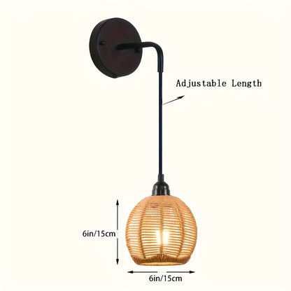 Boho Rattan Wall Lamp | Handwoven Bedside & Living Room Sconce