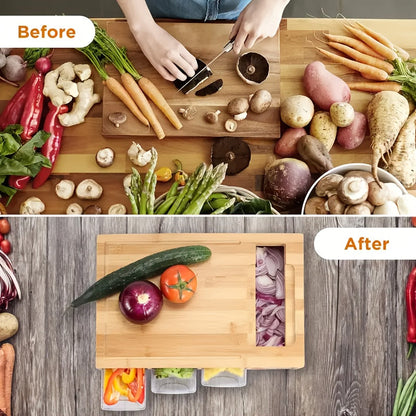 Bamboo Cutting Board with Storage Trays & Graters | Multifunctional Kitchen Prep Station