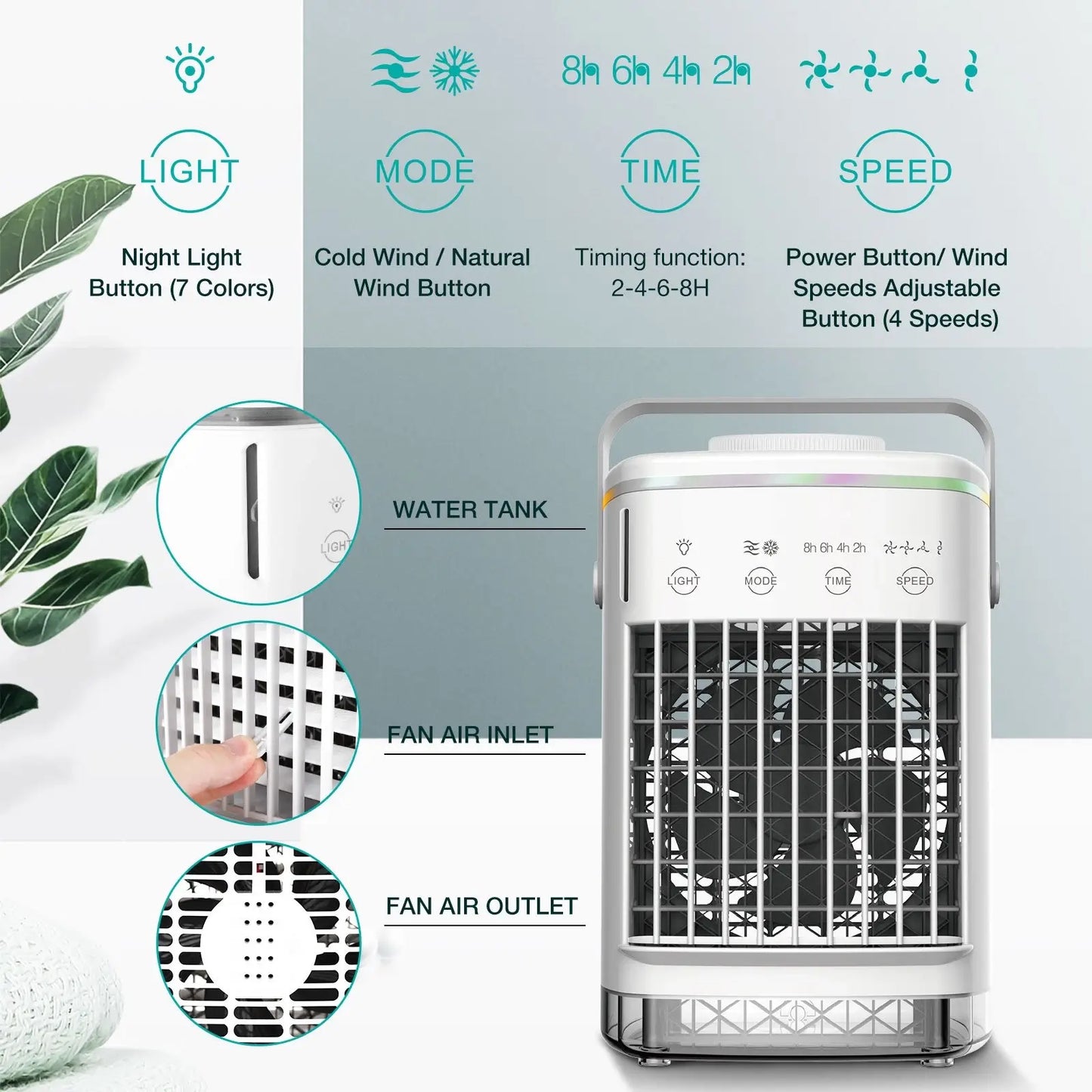 personal workspace air cooler with led lighting