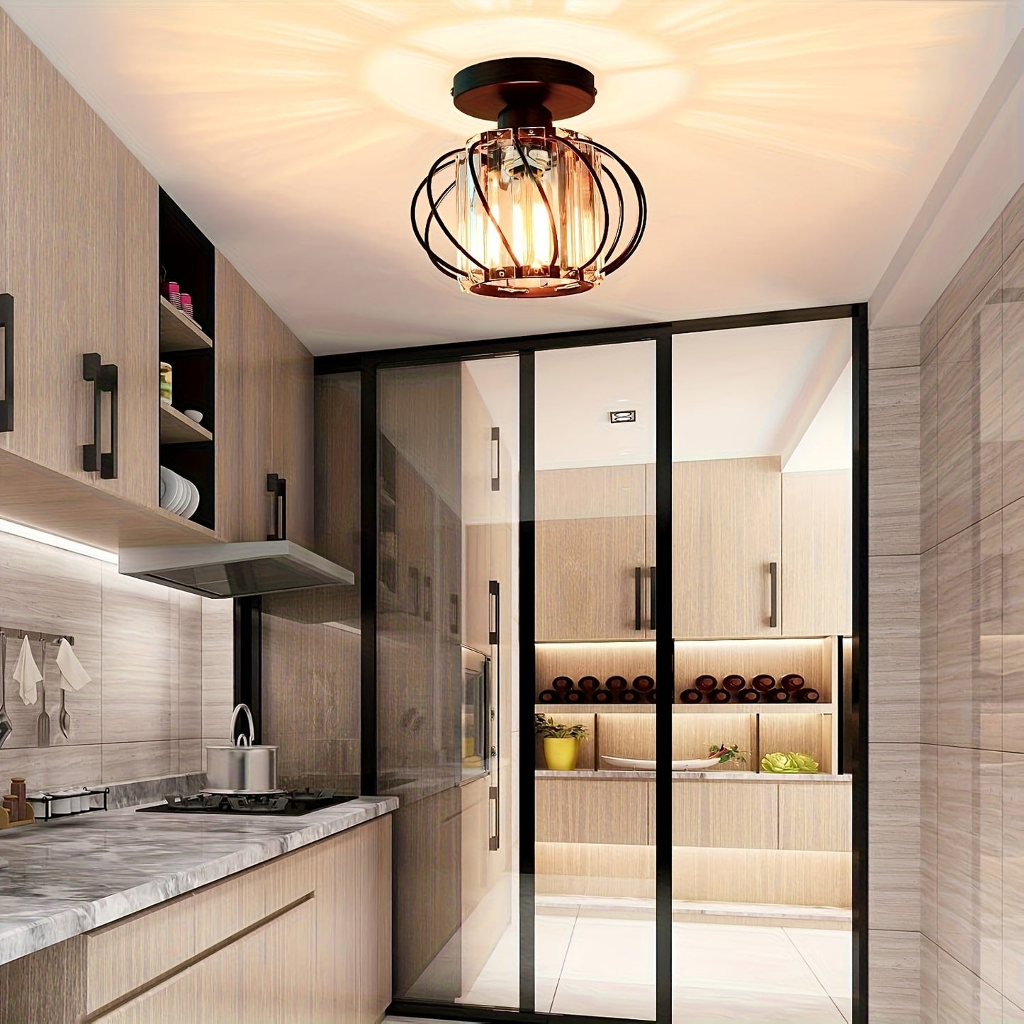Modern Industrial Cage Ceiling Light | Elegant Semi Flush Mount Fixture
