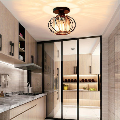 Modern Industrial Cage Ceiling Light | Elegant Semi Flush Mount Fixture