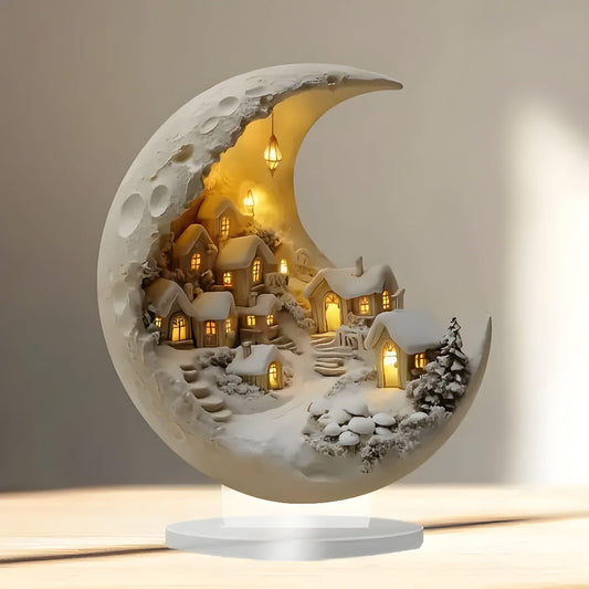 Acrylic Moon Village Scene Decorative Accent for Whimsical Home Decor 0