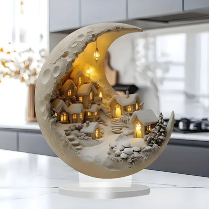 Home Decor Moon Light Acrylic Village Scene Tabletop Accent