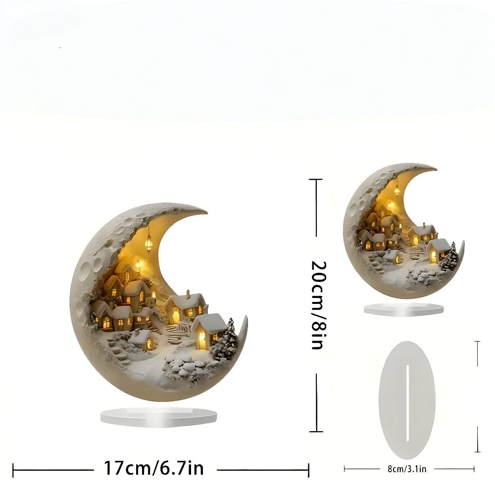 Home Decor Moon Light Acrylic Village Scene Tabletop Accent