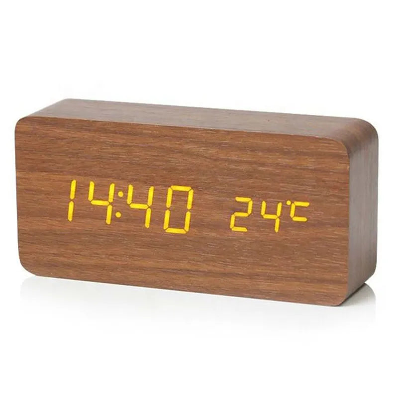 Alarm Clock Digital LED Wood Desk Clock