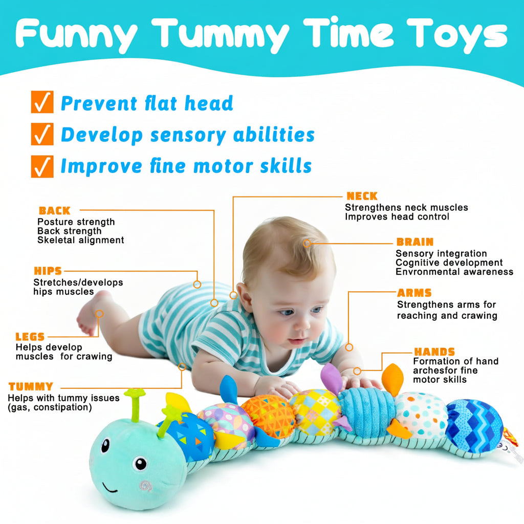 Baby Toys Sensory Caterpillar Plush Musical Tummy Time Toy