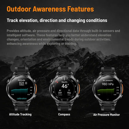 smartwatch with compass, altimeter, air pressure monitor