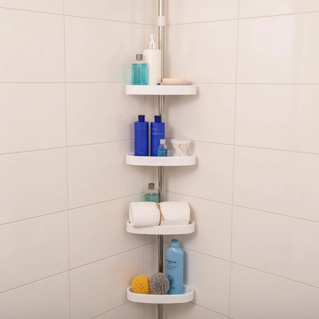 Shower Shelf Tension Pole Adjustable Corner Bathroom Storage Rack