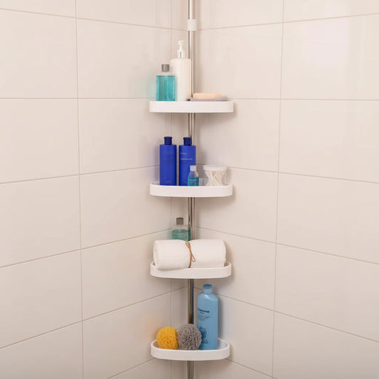 Shower Shelf Tension Pole Adjustable Corner Bathroom Storage Rack