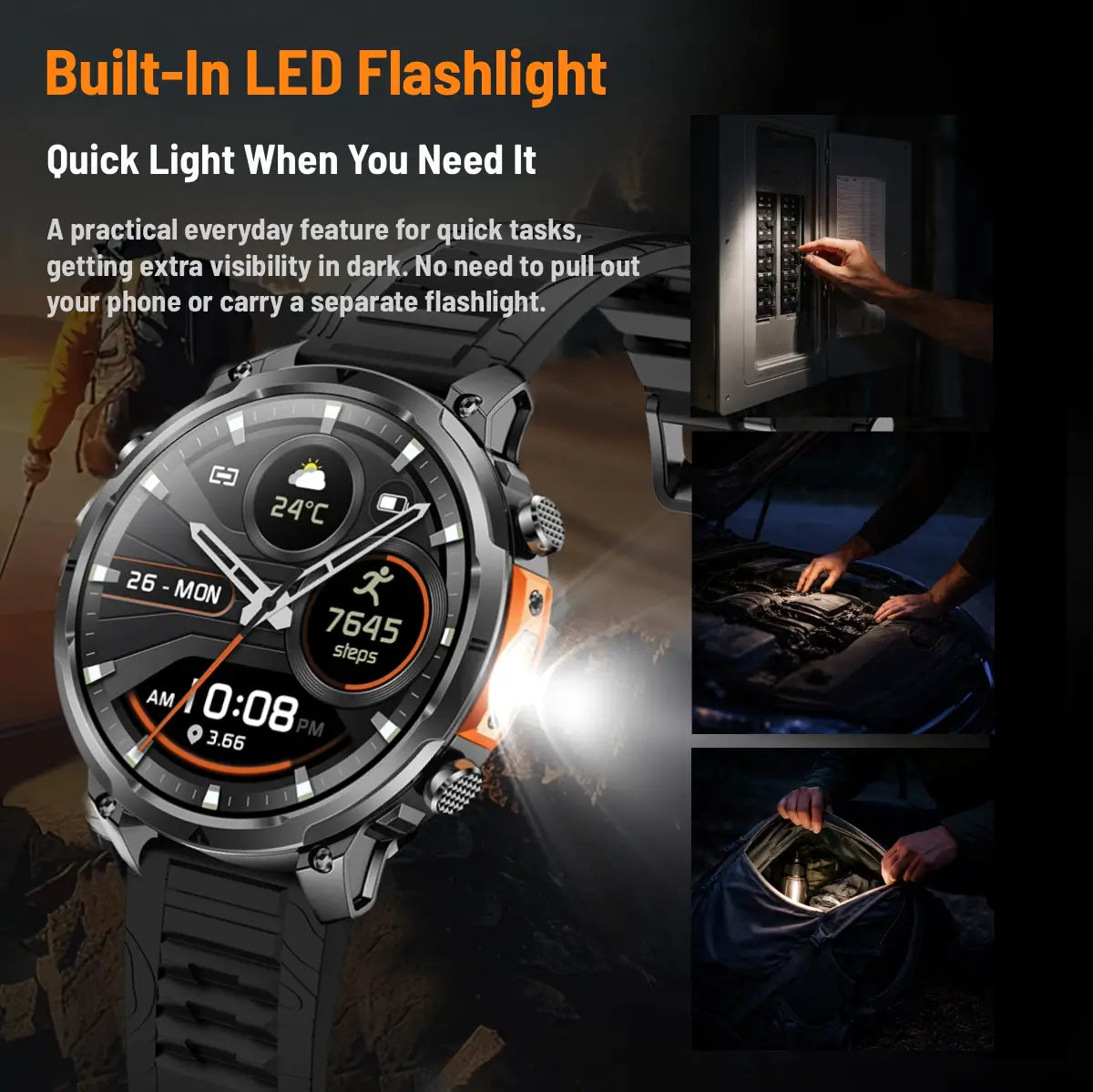rugged smartwatch flashlight