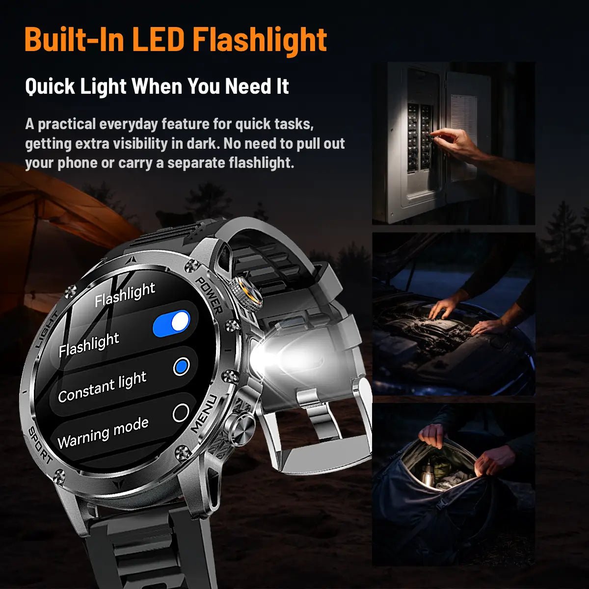 military smartwatch with flashlight
