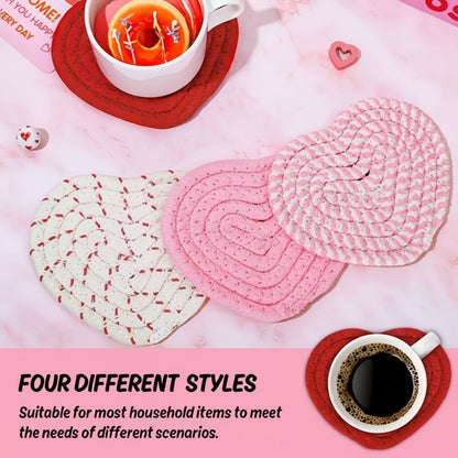 Table Coasters Heart Shaped Woven Polyester Heat Resistant Mats