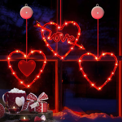 LED Lights Heart Window Suction Cup Battery Powered Romantic Decor