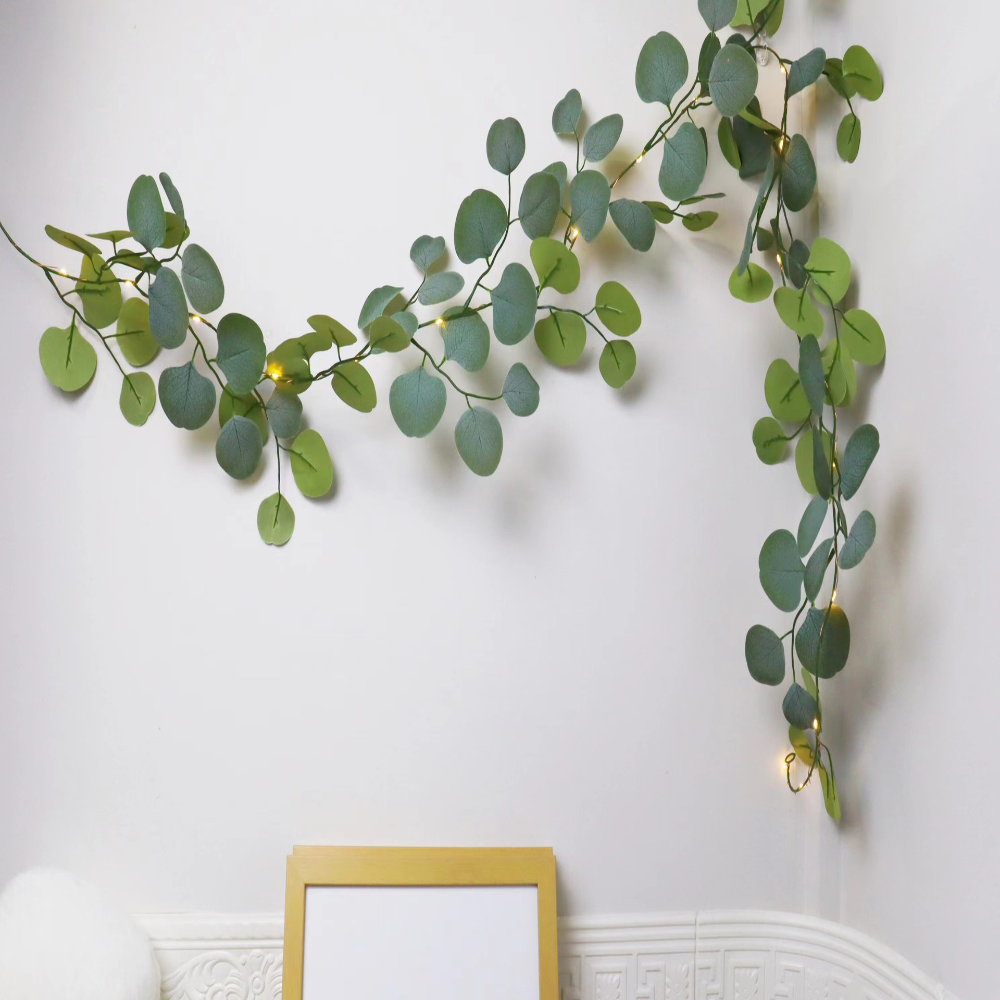 Home Decor LED Garland Eucalyptus Rattan Mantel Accent