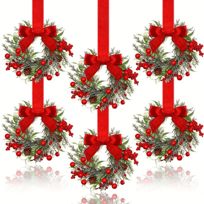 Christmas Wreath Hanging Red Bow Pinecone Holiday Decor