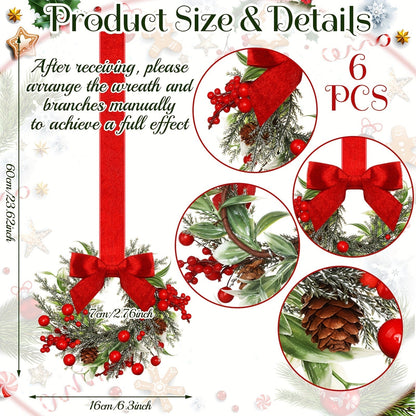 Christmas Wreath Hanging Red Bow Pinecone Holiday Decor