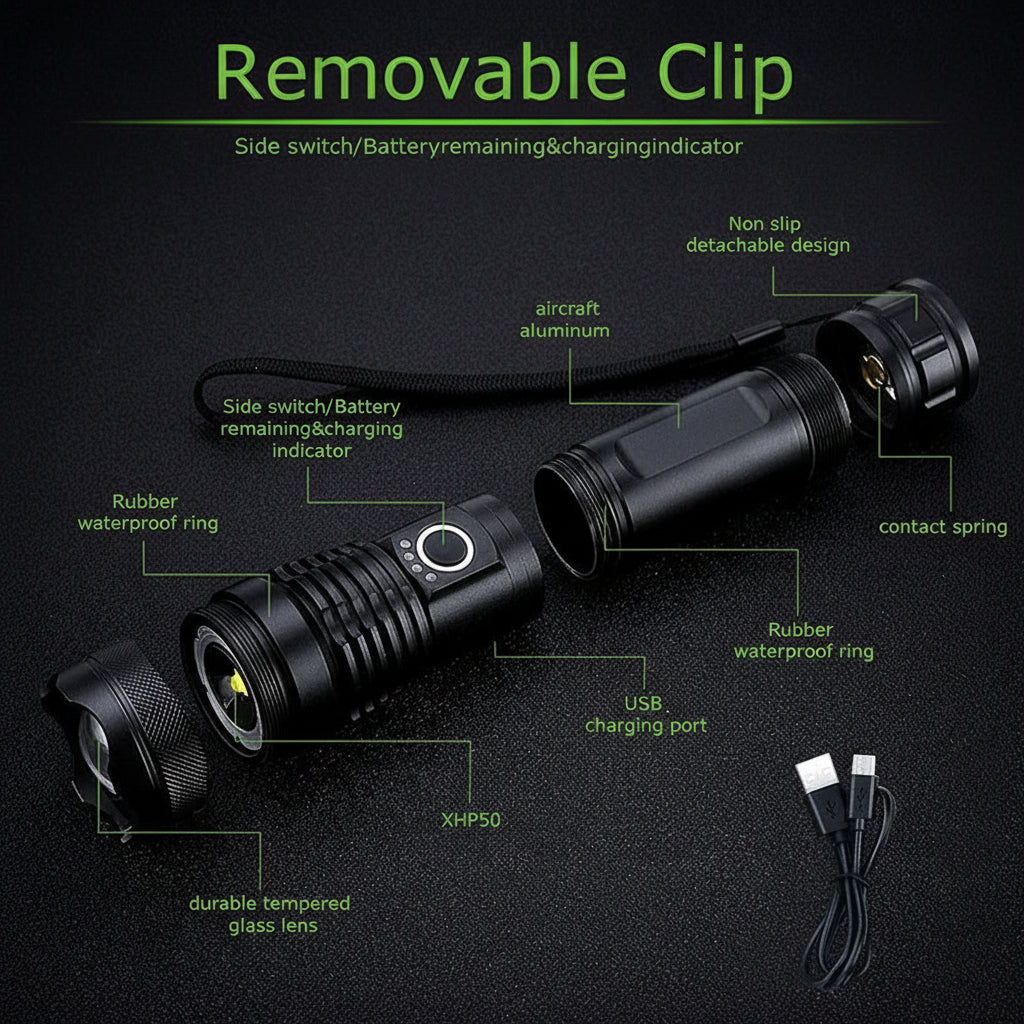 Flashlight Rechargeable LED Tactical Aluminum Zoom Torch