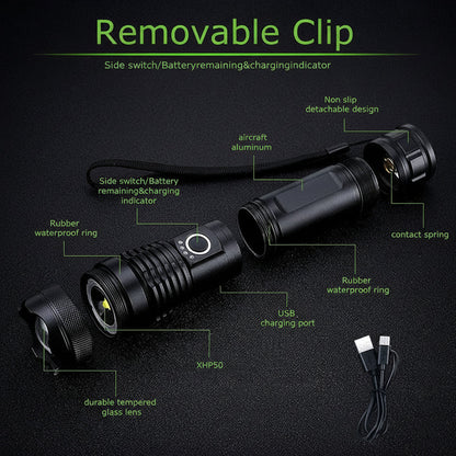 Flashlight Rechargeable LED Tactical Aluminum Zoom Torch