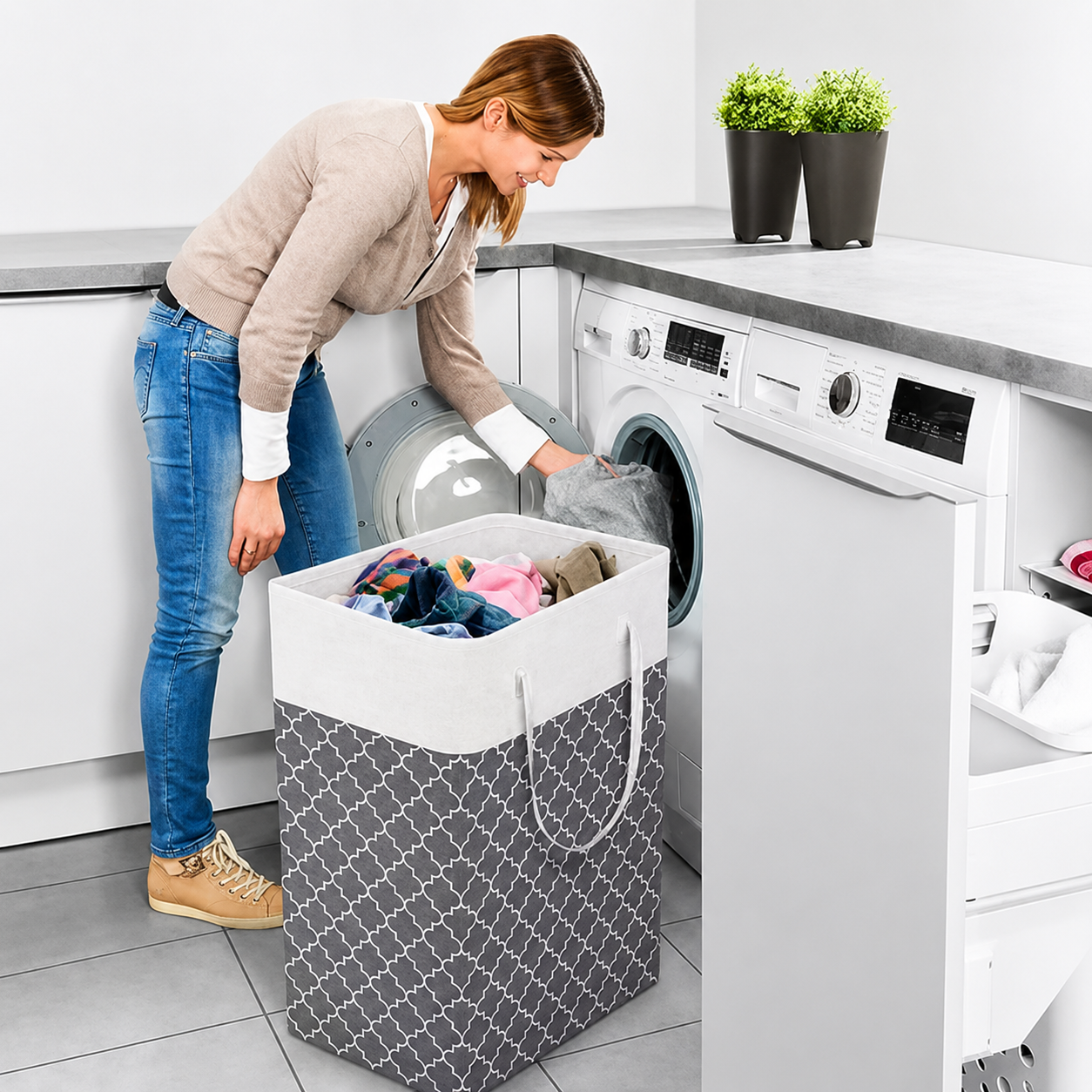 Lauva | 75L Waterproof Laundry Basket | Foldable Fabric Clothes Hamper with Handles