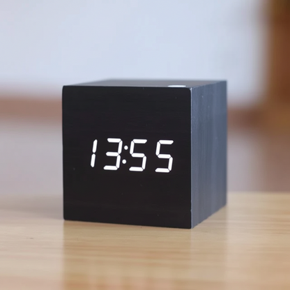 Digital Alarm Clock Wooden LED Desk Table Clock