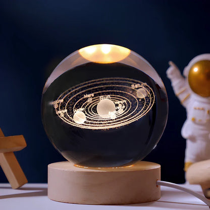 Night Light Crystal Ball 3D Planet Engraved LED Table Lamp