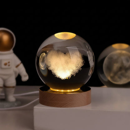 Night Light Crystal Ball 3D Planet Engraved LED Table Lamp