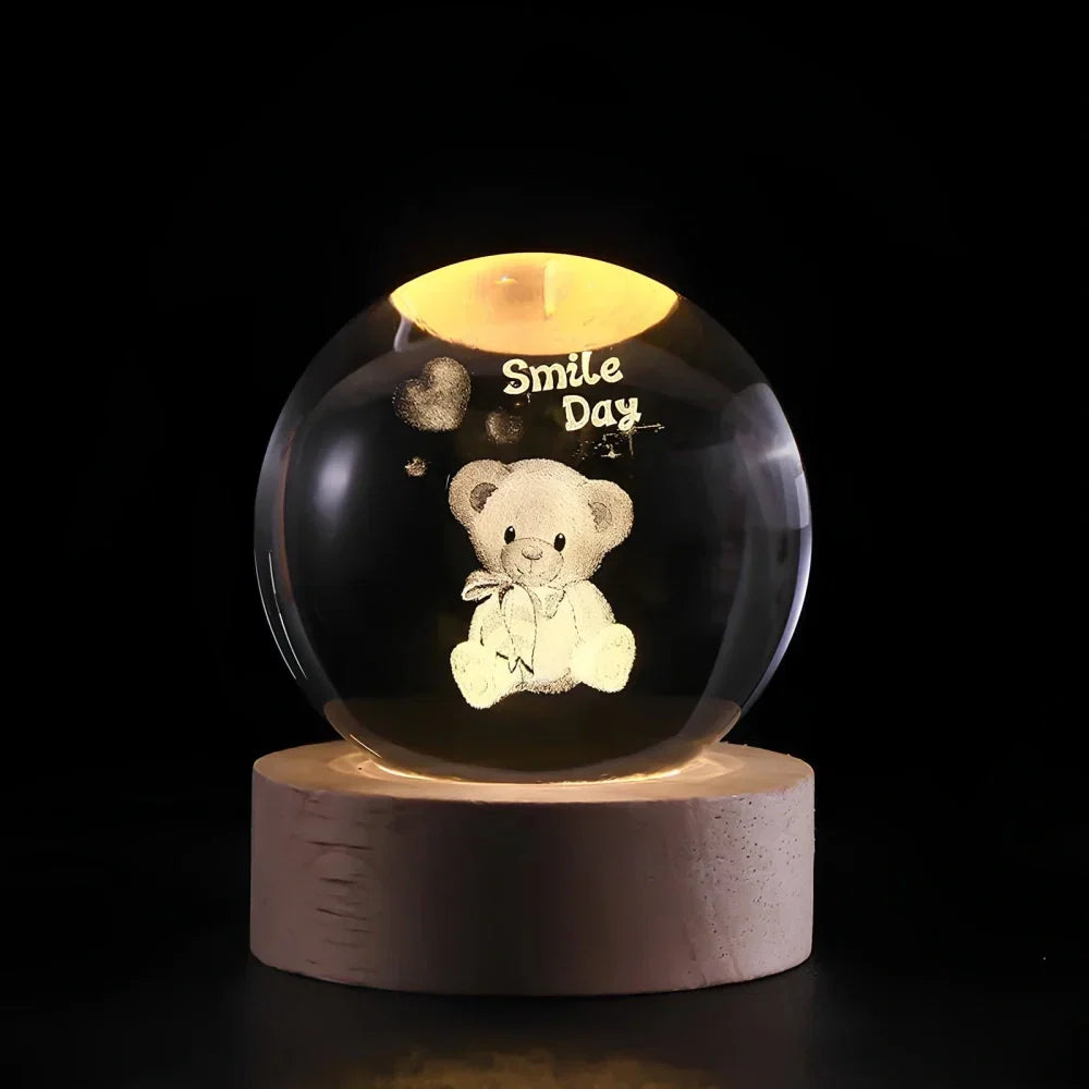 Night Light Crystal Ball 3D Planet Engraved LED Table Lamp