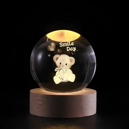 Night Light Crystal Ball 3D Planet Engraved LED Table Lamp