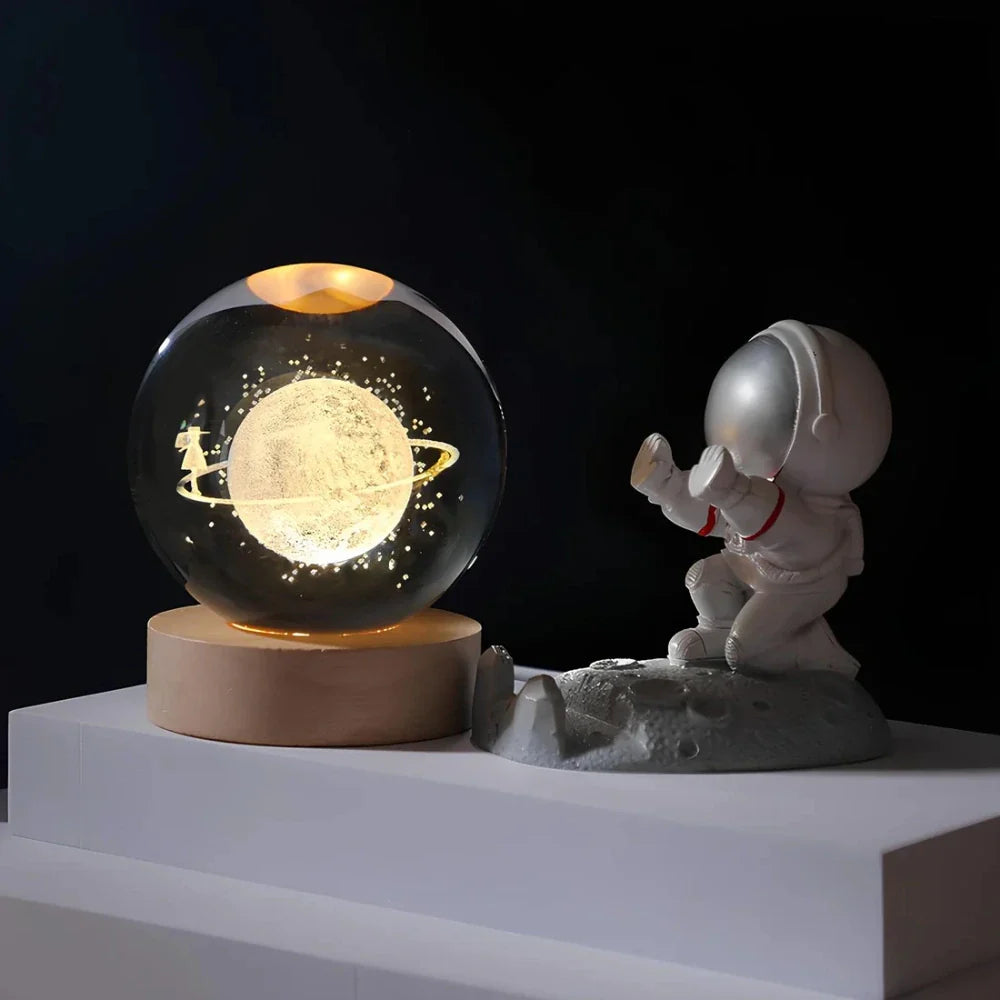 Night Light Crystal Ball 3D Planet Engraved LED Table Lamp