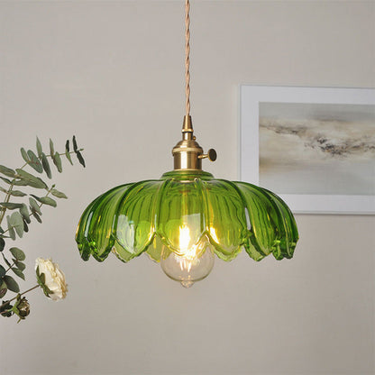Vintage Flower Pendant Lamp | Coloured Glass Hanging Light