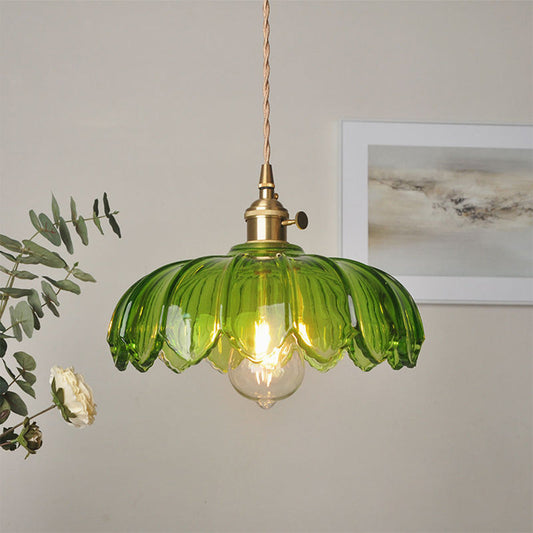 Vintage Flower Pendant Lamp | Coloured Glass Hanging Light