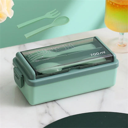 1400ml Double Layer Bento Box | Portable Lunch Box with Fork & Spoon - Microwave Safe Food Storage for Kids & Adults