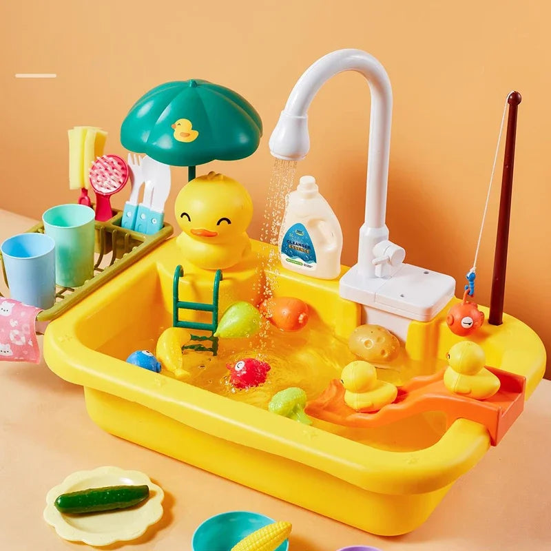 Kids Kitchen Sink Toys Electric Dishwasher Playing Toy